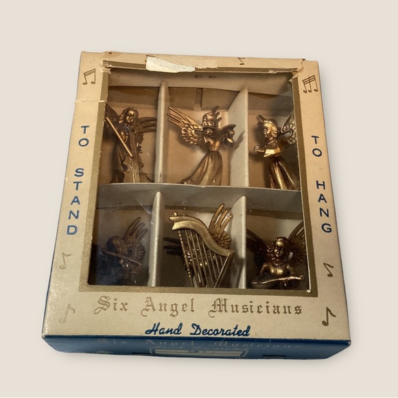 Angel Musicians  Lot of Six Ornaments Gold British Hong Kong - Picture 3 of 4